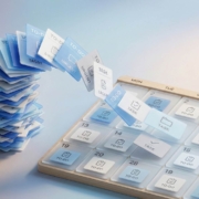 Stack of task cards on the left flowing into a calendar grid on the right, with one task card placed on each consecutive day, illustrating sequential daily task distribution